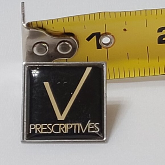 Prescriptives Cosmetics V Logo Square Enamel Pin Makeup Brand Pinback Black Gold - Picture 5 of 6